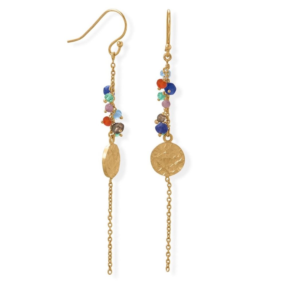 14K Gold Plated Sterling Silver Multi Stone & Disc Earrings